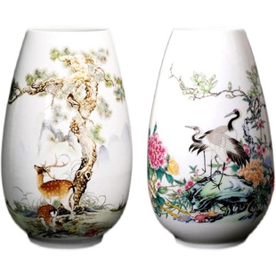 悦容晓风鹤鹿同春花瓶吴景存匠心手制福禄双全富贵长春粉彩瓷摆件