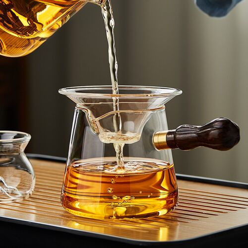 公道杯玻璃加厚侧把公杯分茶器高档茶具侧把壶茶漏耐热套装茶海滤