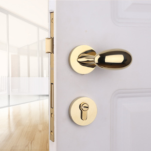 美式 门锁pvd金色轻奢室内房门锁鸭鹅蛋形把手黄古铜静音磁吸门锁