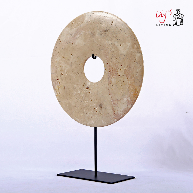 包邮新中式黄色玉璧摆件样板房别墅玄关装饰工艺品客厅家居摆设