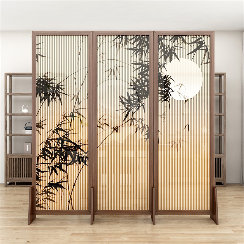 半透朦胧感 实木中国风屏风隔断玄关客厅折叠移动新中式房间分割