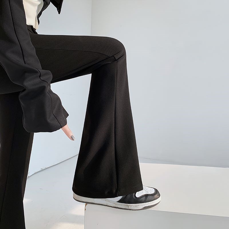 300斤大码胖mm黑色弹力西装裤秋季新款西装裤子女显瘦垂感拖地裤