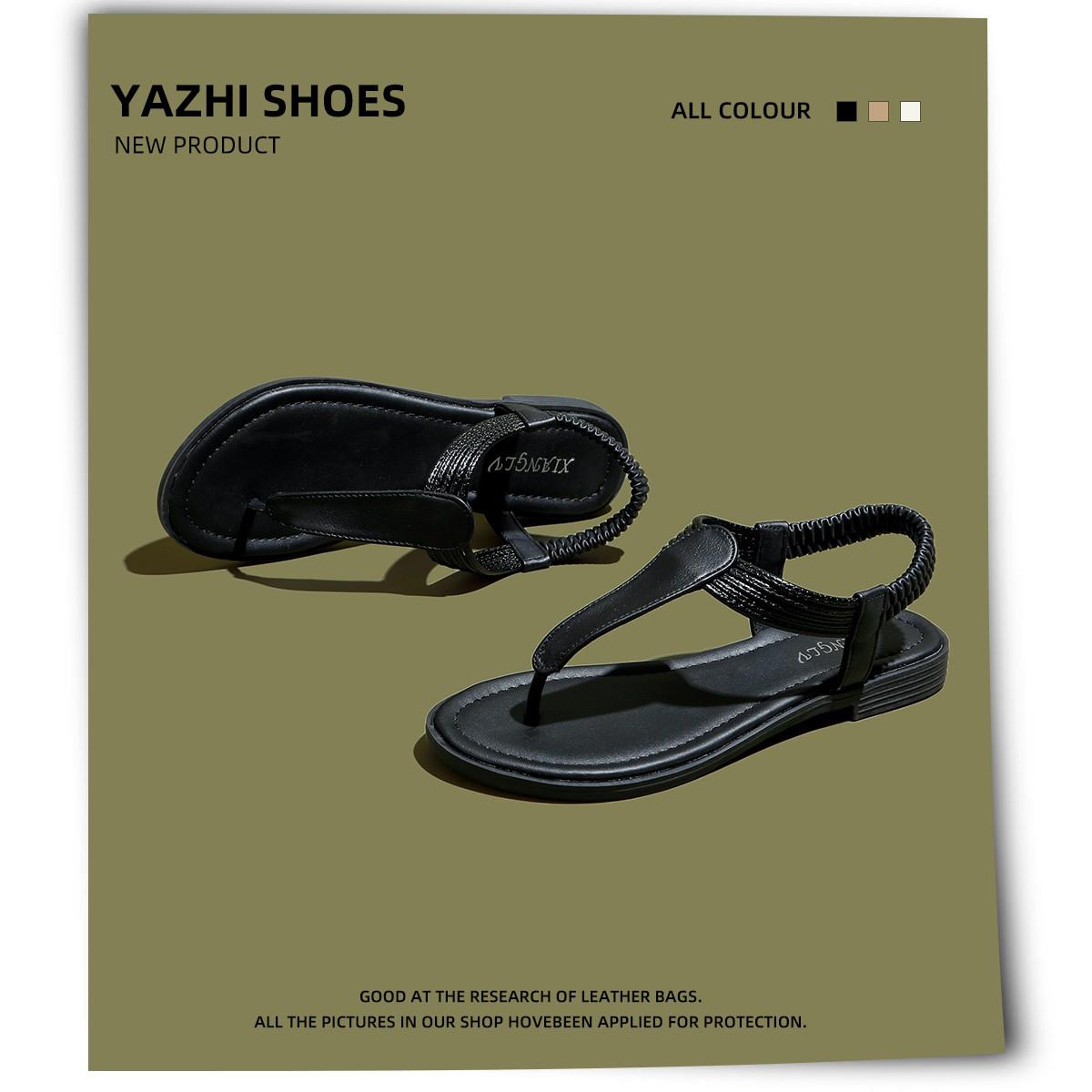 夏季仙女罗马鞋平底鞋民族风覆古沙滩鞋夹趾大尺码凉鞋女款2025新