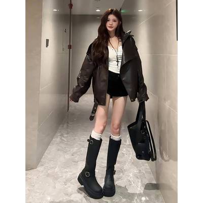 修饰腿型长靴女款秋冬2025新款巨好看黑色骑士长筒靴超火爆款靴子