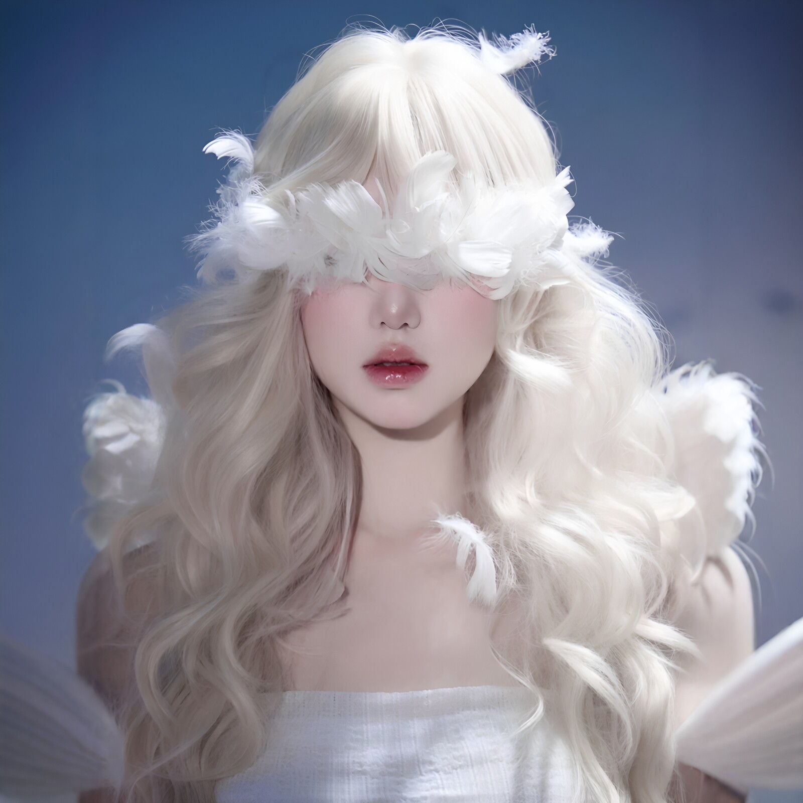 天使白羽毛牛奶遮眼纱新娘仙气头饰白色羽毛婚纱造型拍照出片道具