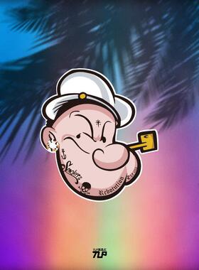 TLP反光车贴 动漫大力水手Popeye防水无痕胶贴笔记本行李箱贴纸