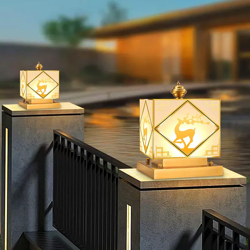 新款太阳能庭院户外围墙门柱全铜别墅室外柱子大门灯防水柱头灯