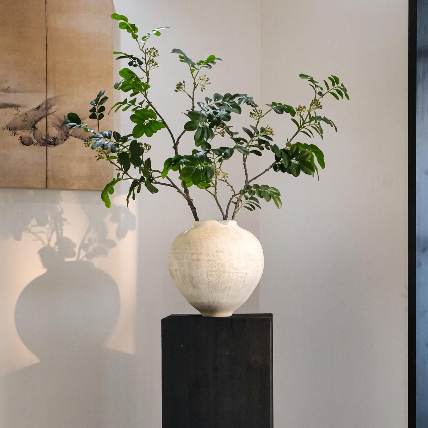 雪花叶假花仿真绿植插瓶摆设客厅桌台高级感逼真装饰摆件陶瓷花瓶