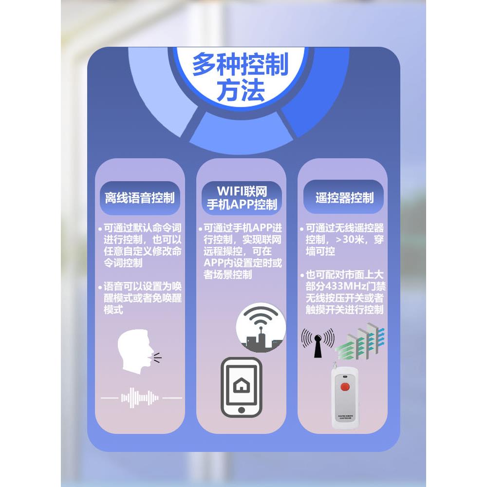 5V12V24V自动门门禁多功能语音开关遥控WIFI手机APP自锁点动开关
