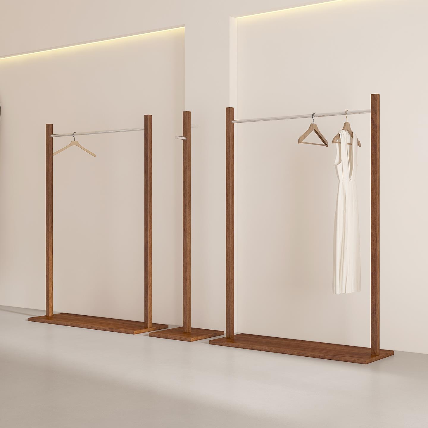 服装店展示架落地式不锈钢仿胡桃陈列架女装货架中古风专用挂衣架