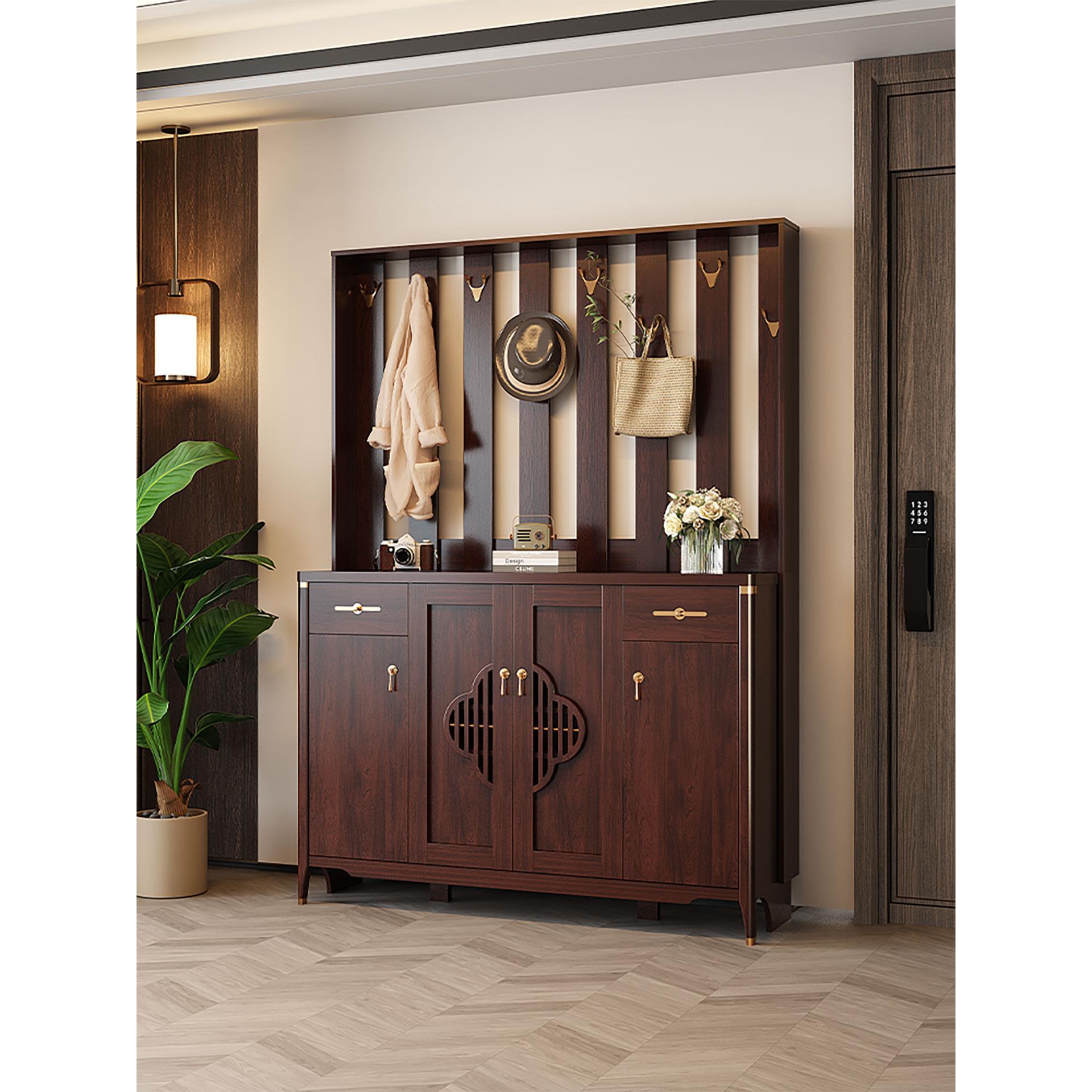 实木鞋柜家用门口衣架一体新中式玄关柜靠墙客厅收纳隔断柜子抽屉