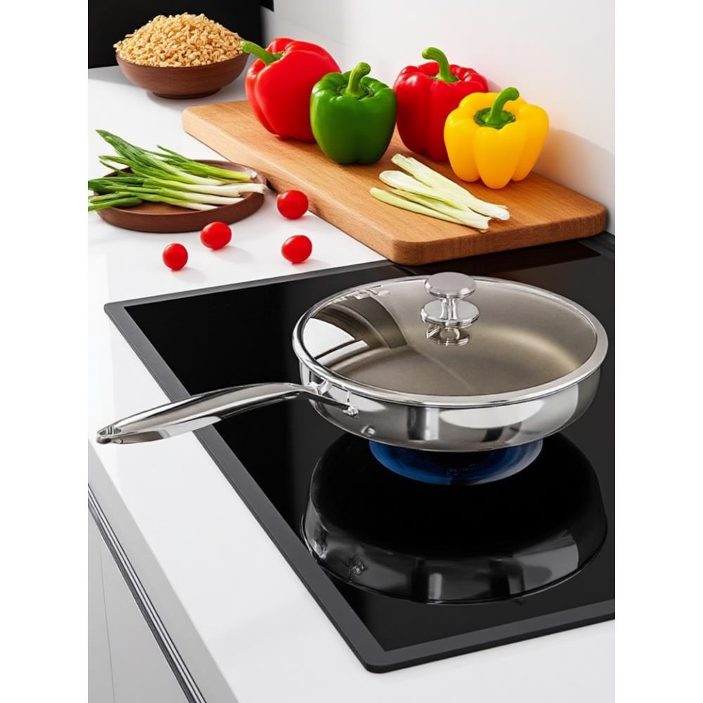 日式英店不锈钢煎锅不粘锅无涂层家用煎锅牛排煎锅电磁炉