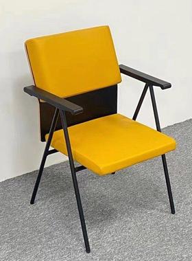 会议椅带桌板礼堂椅可叠放阿旺特椅子培训椅写字板排椅橙色办公椅