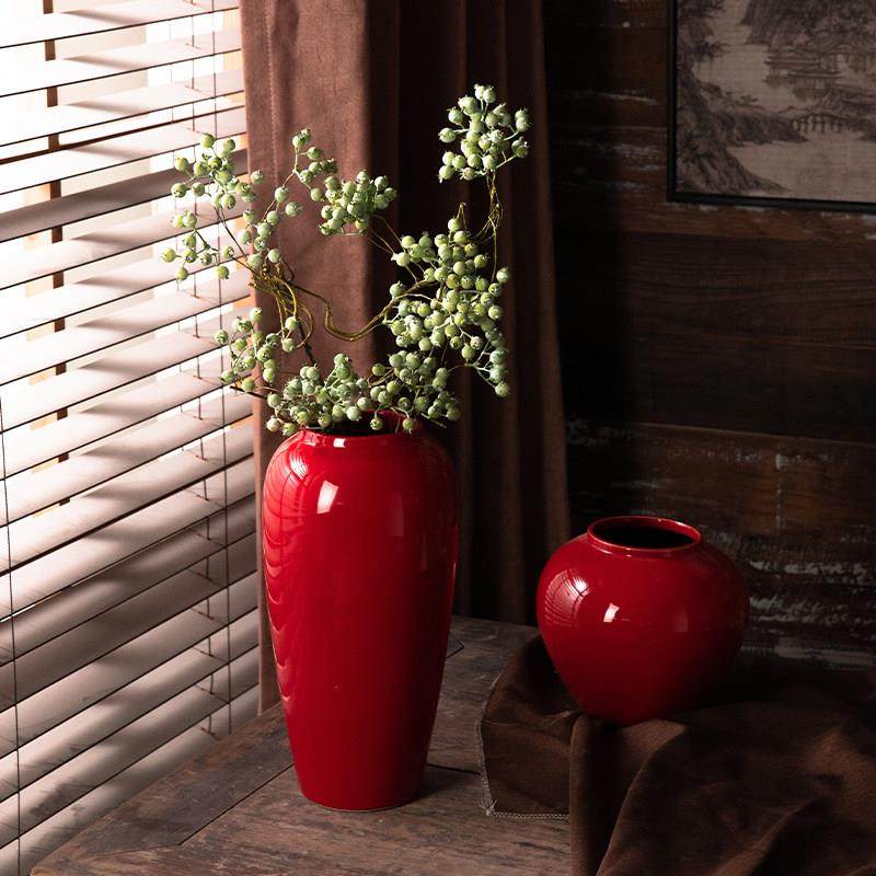 景德镇新中式台面陶瓷花瓶石榴浆果中国红喜庆家居装饰品花瓶摆件,家居饰品,花瓶,淘宝优惠券,粉丝福利购,淘宝优惠卷