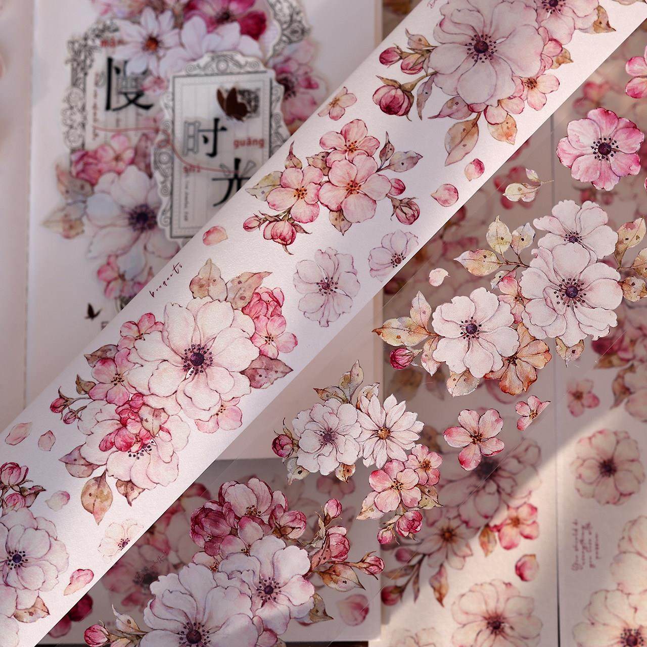 小白家文创新品【桃夭】轻复古粉白大花和纸PET手帐贴咕卡胶带,文具电教/文化用品/商务用品,和纸胶带,淘宝优惠券,粉丝福利购,淘宝优惠卷