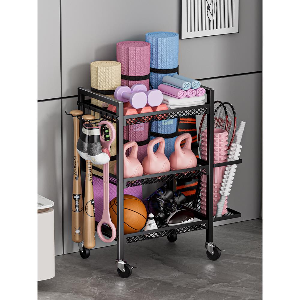 健身器材储物架家用可移动哑铃壶铃瑜伽储物篮体育用品工具储物篮