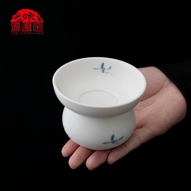 德鸿窑陶瓷茶漏茶滤创意手绘秋水兰花过滤泡茶器茶水分离茶具公道