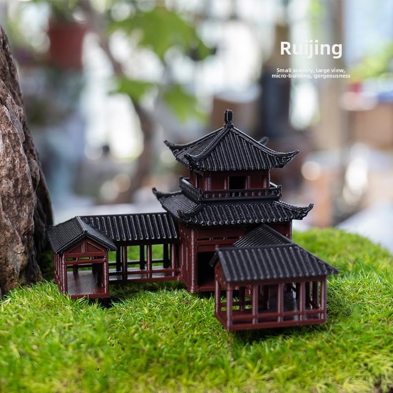 假山水景摆件盆景园林装饰小摆件奇石水陆鱼缸微景观古建筑模型