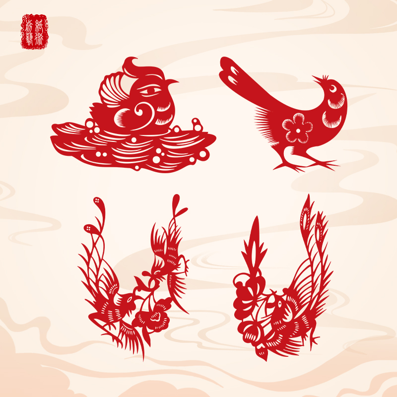 传统手工氛围装饰剪纸贴画橱窗场景布置窗贴春节中国风花鸟福字贴