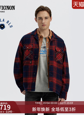 【情侣同款】CHEVIGNON法国尚飞扬 24春夏拼色格纹衬衫外套夹克男
