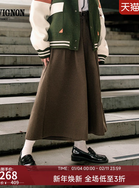 CHEVIGNON法国尚飞扬 春夏新款休闲复古老钱风舒适咖啡色裤裙女装