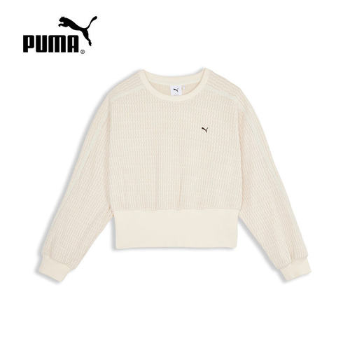 PUMA彪马复古米白色经典T7针织运动卫衣女款秋季休闲上衣 638086