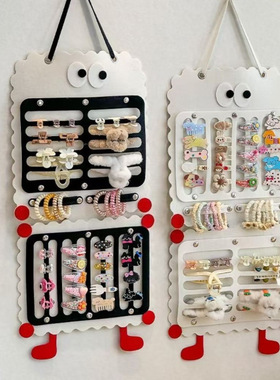 儿童发饰收纳神器发夹抓夹鲨鱼夹挂袋发圈展示架挂墙神器大容量L