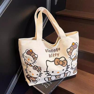 2025新款卡通学生通勤单肩托特包HelloKitty猫帆布包大容量手提袋