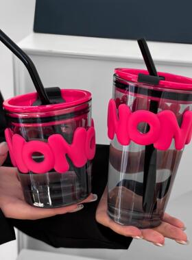 玻璃水杯吸管玻璃杯女新款情侣水杯网红高颜值咖啡杯喝水杯子zw