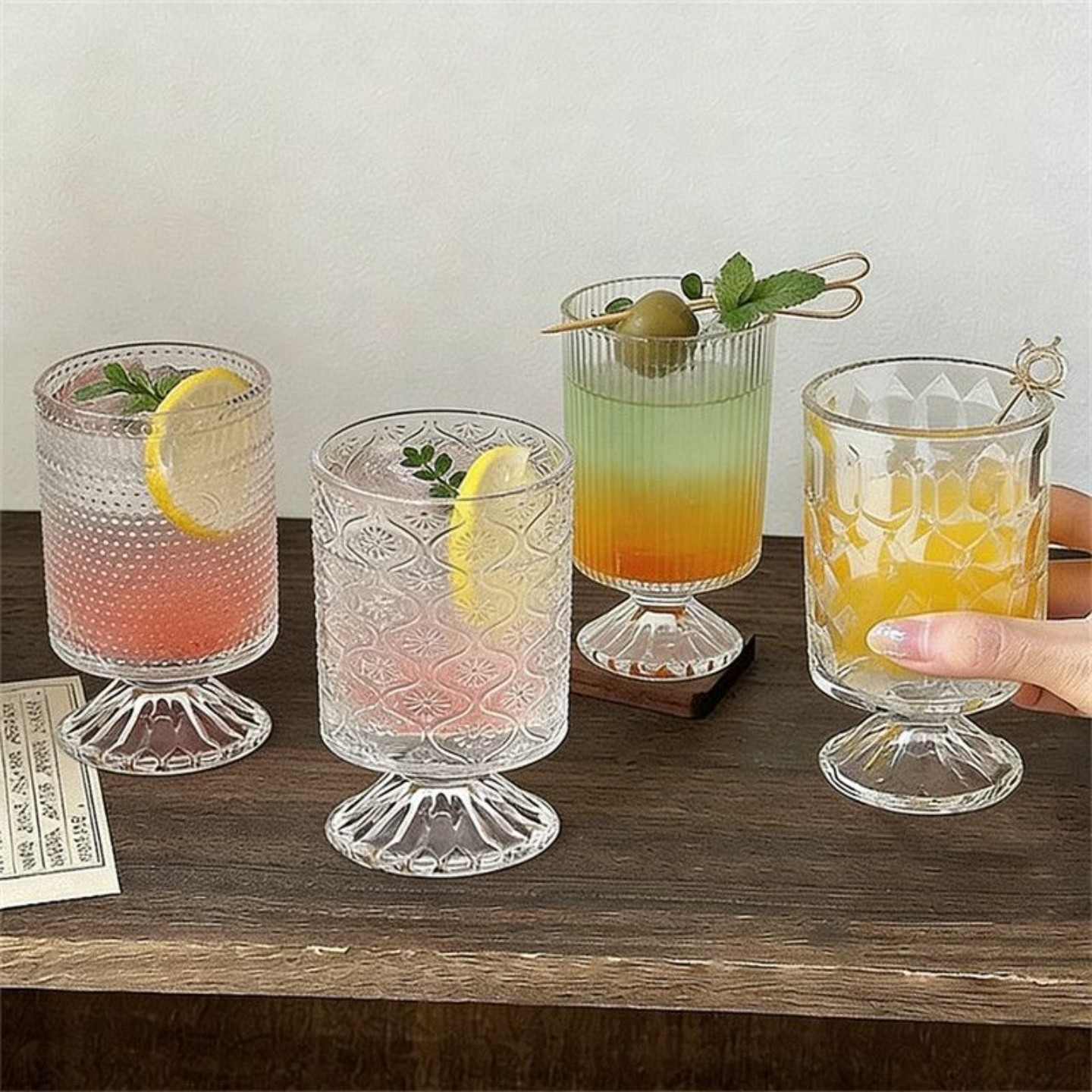 复古浮雕混合花纹酒杯喝水杯红酒杯高脚杯饮料果汁杯