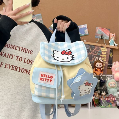 kt格子卡通学院可爱书包新款