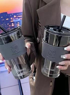 高颜值玻璃吸管杯大容量450ml水杯果汁杯咖啡杯伴手礼杯子印logoi