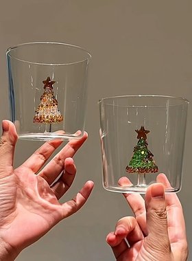 透明ins创意玻璃杯高硼硅耐热圣诞树卡通早餐咖啡杯圣诞小礼物M