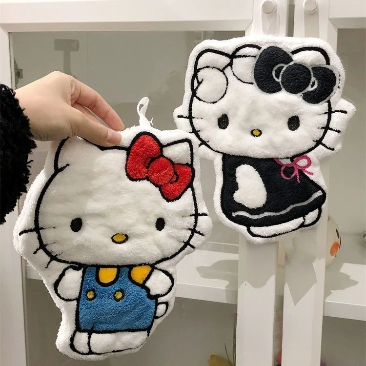 可爱卡通kitty擦手巾可挂式珊瑚绒吸水不掉毛家用厨房寝室小毛巾N