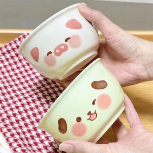 奶油风小狗小猪陶瓷碗勺可爱少女心饭碗ins风家用釉下彩餐具套装