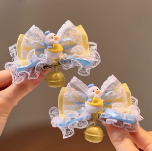 儿童蝴蝶结小黄鸭飘带发夹头饰超仙女童发卡公主发饰立体点点W