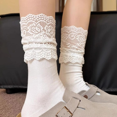 纯欲少女感~仙里仙气的蕾丝中筒袜也太美了~春夏袜子女堆堆袜日系