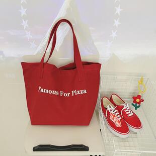 Pizza同款 For oversize大容量包 红色字母帆布包Famous 2024年新款