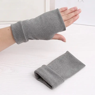 秋冬季漏手指头半指手套冬季保暖女男士宽松加厚无指半截手套骑Q