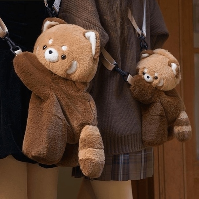 小熊猫趴趴包可爱毛绒包包单双肩背包女玩偶斜挎书包卡通包包