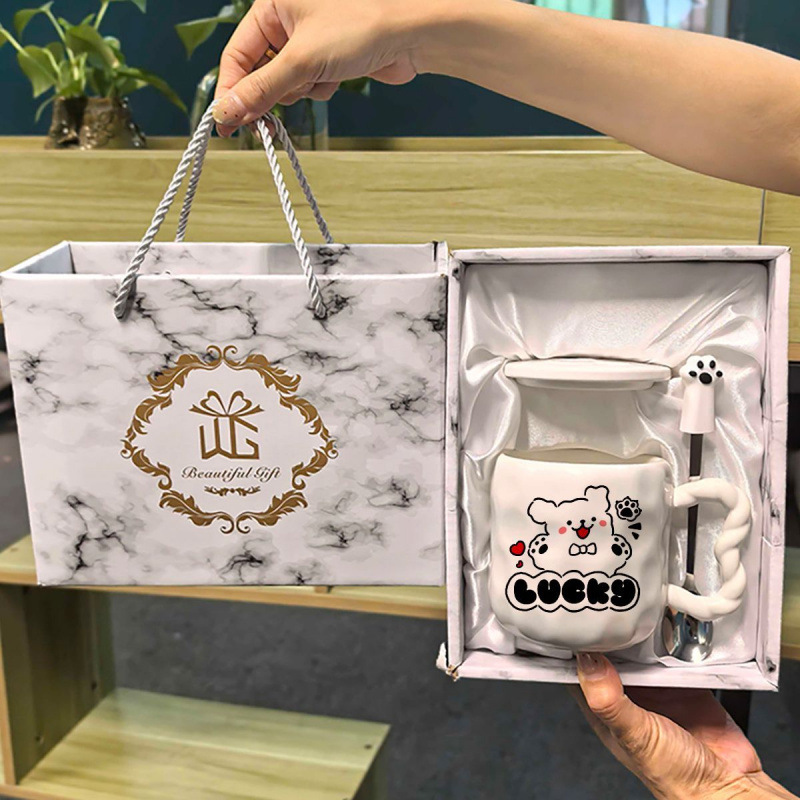 可爱fufu线条小狗马克杯高颜值陶