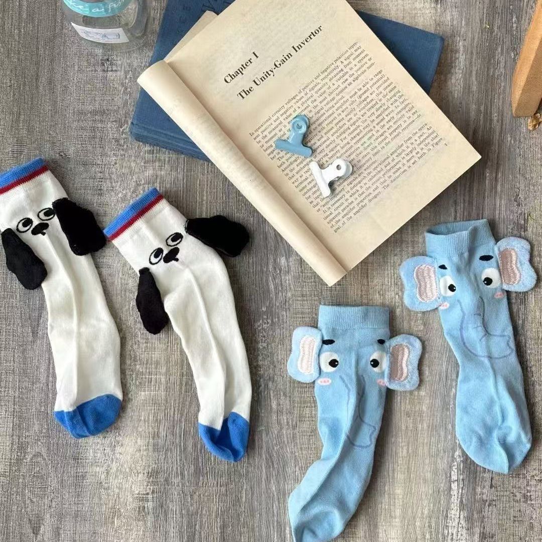 立体可爱小象狗狗袜子女春秋中筒袜设计款小众搞怪潮流卡通长筒袜