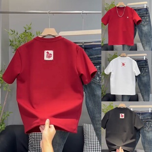 新款 潮流本命年首选半袖 男士 T恤时尚 情侣 马形福字刺绣短袖 冬季