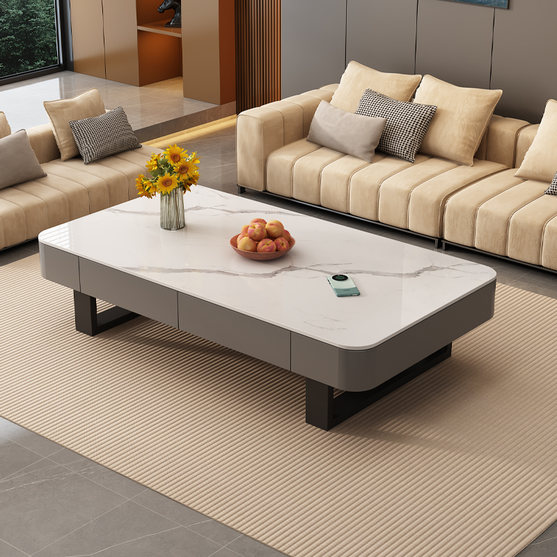 姚圩方形简奢型带储物岩板茶几桌