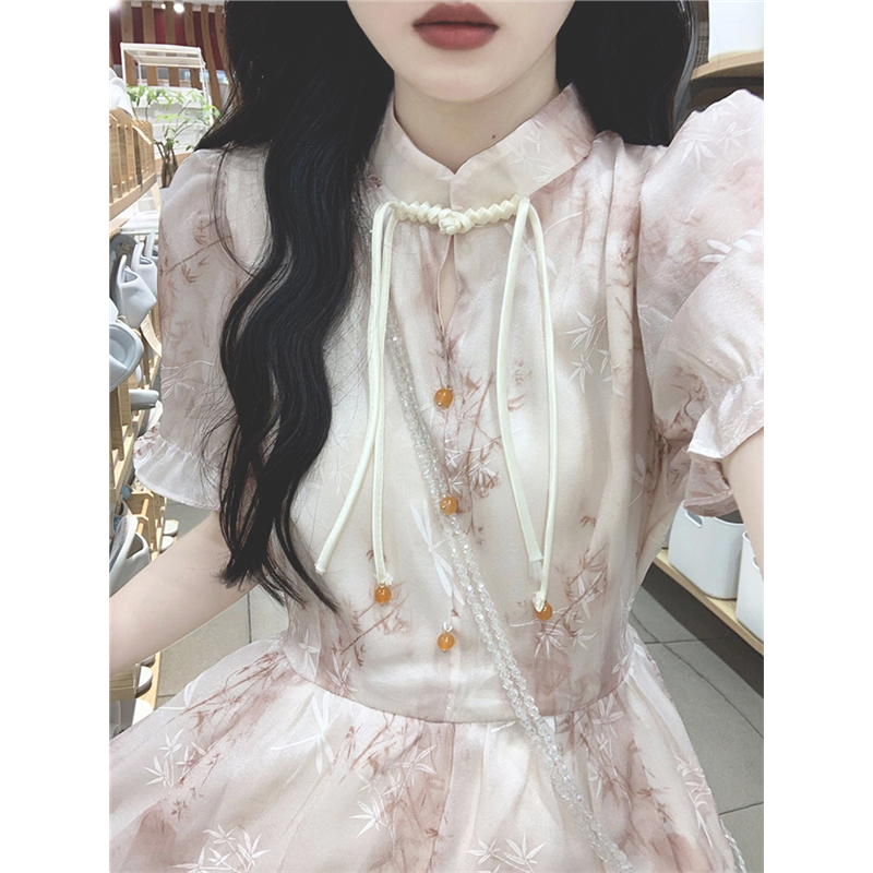 新中式国风碎花盘扣连衣裙