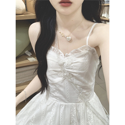 法式初恋白色吊带连衣裙女