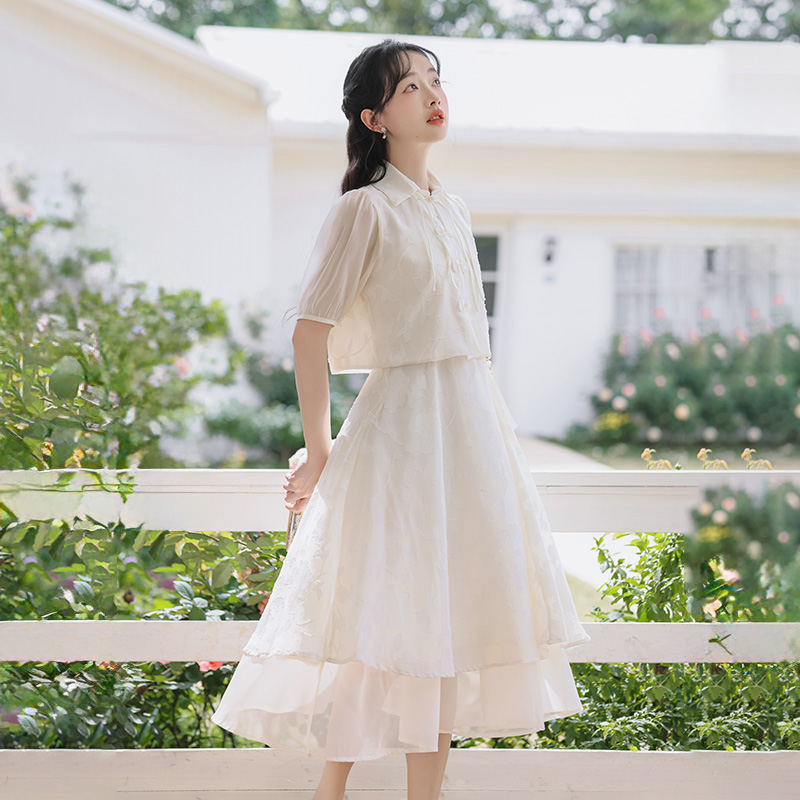 青少年2025夏季新款连衣裙初高中学生学院风新中式旗袍少女套装