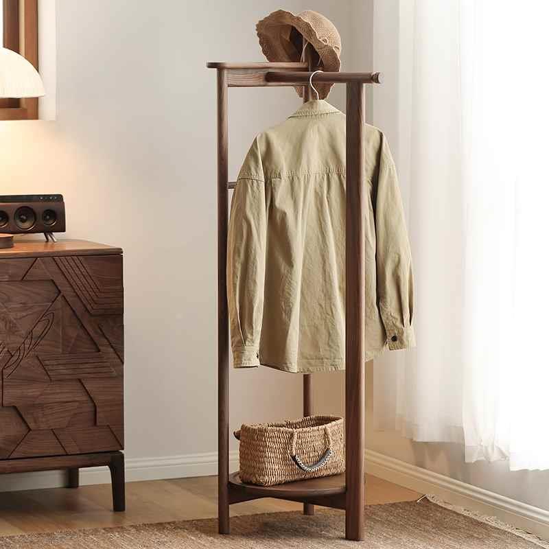北美黑胡桃木衣帽架实木家用挂衣架卧室落地衣架转角置衣架子