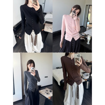 MMUIICHAN 有点颜色~ 一排纽扣的绵羊毛桑蚕丝混纺贴肤软绵绵开衫