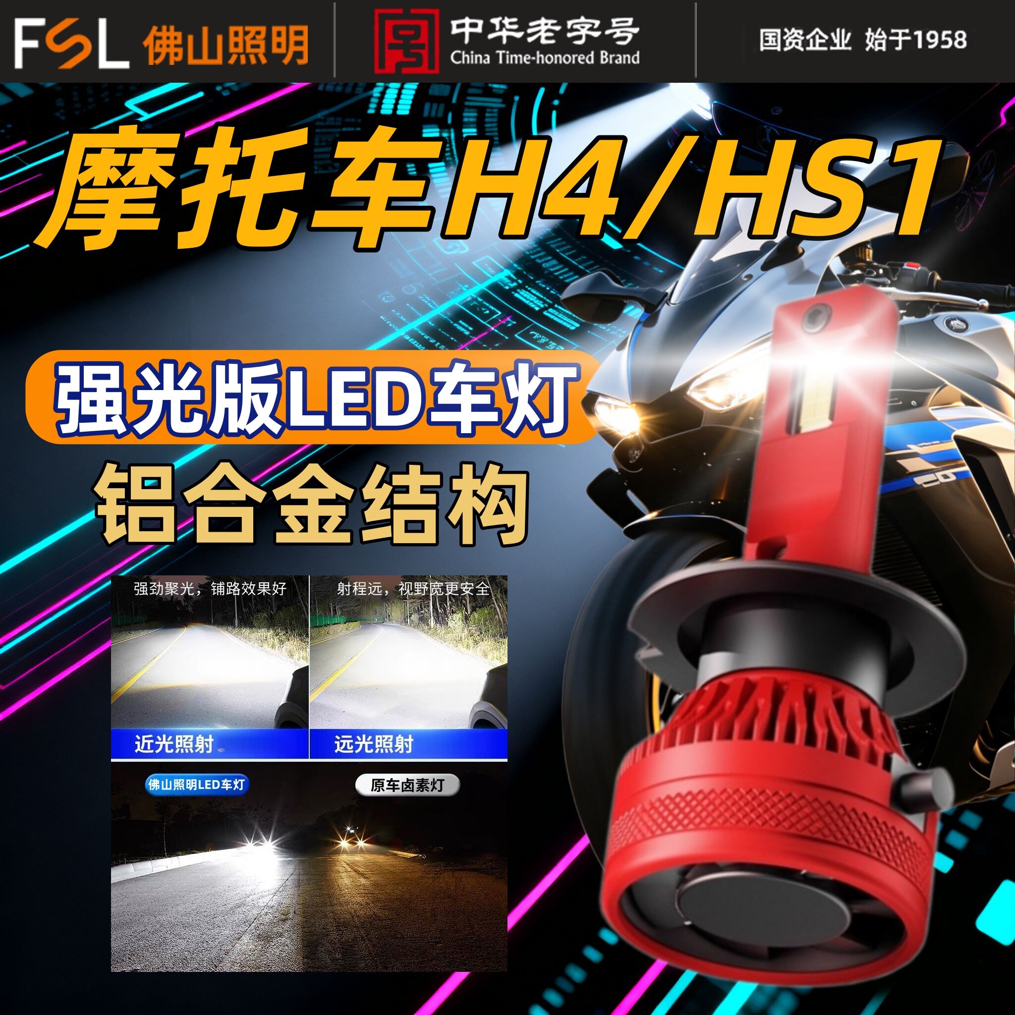 佛山照明摩托车灯超亮鬼火改装配件电动车灯led大灯强光前大灯泡